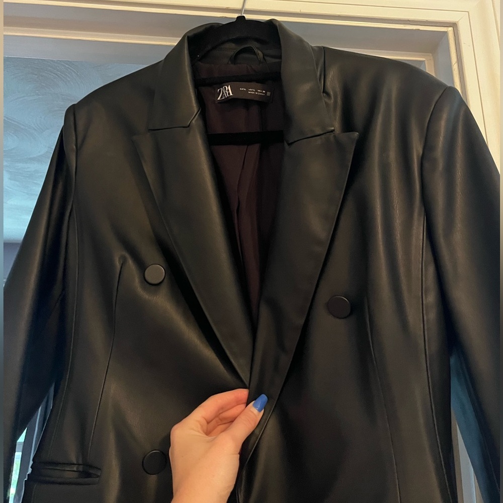 Zara Double-Breasted Leather Blazer size L